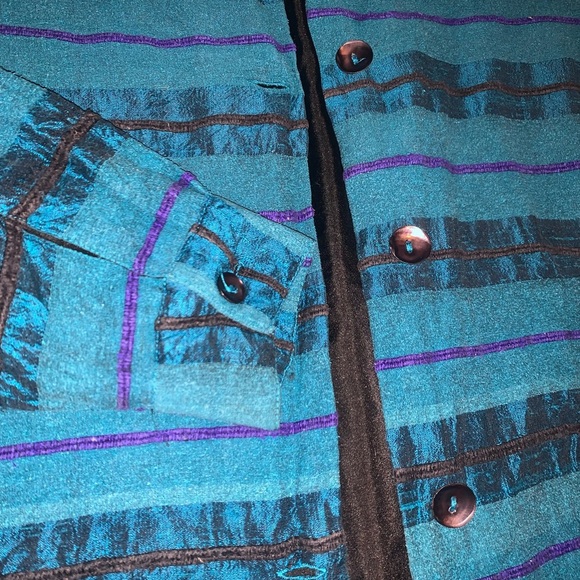 Vintage Coldwater Creek Silk Button Down Teal Hippie Top Jacket Duster M Petite - Picture 6 of 8